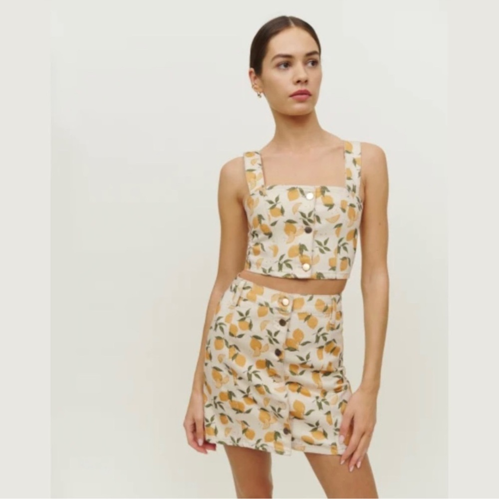 Reformation Lemon Print Skirt Set
